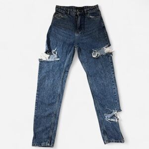 PrettyLittleThing Dark Blue Ripped Jeans